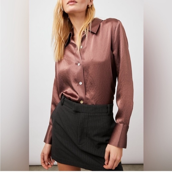NWT Rails Andrea Satin Button Front Nutmeg Top - Picture 1 of 10